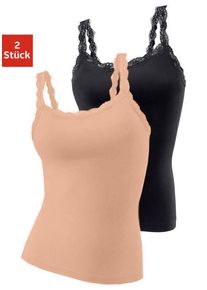 Lascana Damen Unterhemd, Gr. 32, schwarz, Single Jersey, Obermaterial: 95% Baumwolle, 5% Elasthan. Spitze: 87% Polyamid, 13% Elasthan, unifarben,