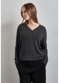 Street One Damen Langarmshirt, schwarz, casual, Gr. 42, unifarben, Stoff, 80% Viskose, 15% Polyester, 5% Elasthan, Shirts, mit V-Ausschnitt
