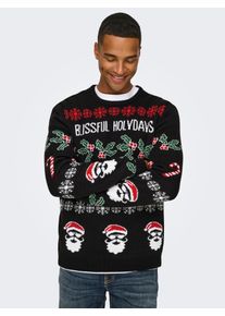 Only & Sons ONLY & SONS Herren Strickpullover "ONSXMAS REG 5 ALLOVER CREW KNIT", schwarz, festlich, Gr. L, gemustert, Strick, Obermaterial: 100% Polyacryl,