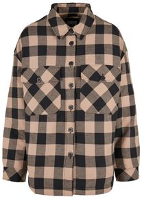 Urban Classics Damen Allwetterjacke "Urban Classics Damen Ladies Flanell Padded Overshirt", schwarz, klassisch, Gr. M, mehrfarbig, 100% Baumwolle,