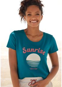 Vivance Damen Kurzarmshirt, Gr. 36, blau, Single Jersey, Obermaterial: 95% Baumwolle, 5% Elasthan, unifarben, bedruckt, modisch, Shirts, T-Shirt mit