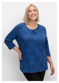 sheego Damen 3/4-Arm-Shirt "Große Größen", blau, feminin, Gr. 48, gemustert, Obermaterial: 100% Baumwolle, Shirts, mit Konfetti-Print
