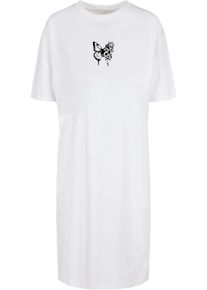 Merchcode Damen Shirtkleid "Merchcode Damen Ladies Flowers Bloom Oversized Slit Tee Dress", weiß, klassisch, Gr. S, 100% Baumwolle, Kleider