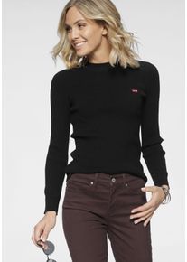 Levi's LEVI'S Damen Strickpullover "CREW RIB SWEATER", schwarz, casual, Gr. S, unifarben, Feinstrick, Feinripp, Obermaterial: 51% Polyacryl, 36% Polyester,