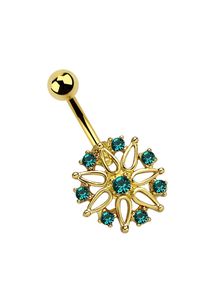 Adelia´s ADELIA ́S Damen Bauchnabelpiercing "Piercing Bauchnabelpiercing", grün, Chirurgiestahl, Piercings, Blume mit acht gefassten Steinen