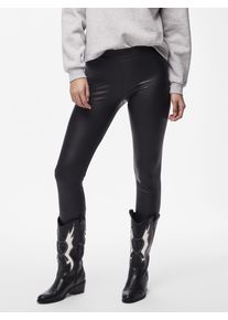 Pieces Damen Leggings "PCNEW SHINY FLEECE LEGGINGS NOOS", schwarz, casual, Gr. M, Jersey, Obermaterial: 90% Polyester, 10% Elasthan, Hosen