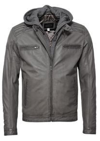 JCC Herren Bikerjacke "31024993", grau, Gr. 48, Obermaterial: 100% Leder, Schaf; Futter: 100% Polyester; Wattierung: 100% Polyester; Kapuze: 65%
