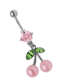 Adelia´s ADELIA ́S Damen Bauchnabelpiercing "Piercing Piercing Bauchnabelpiercing", rosa, modisch, Titan, Piercings, Titan Banane - Blatt mit Kirschen grün