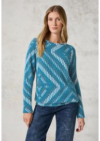 Cecil Damen Langarmshirt, blau, casual, Gr. M, bedruckt, Stoff, 71% Polyamid, 22% Polyester, 7% Viskose, Shirts, mit U-Boot-Ausschnitt