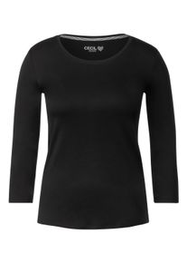 Cecil Damen 3/4-Arm-Shirt, schwarz, casual, Gr. S, unifarben, Web, 100% Baumwolle, Shirts, aus reiner Baumwolle