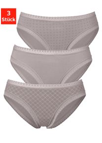 Lascana Damen Bikinislip, Gr. 32, grau, Jersey, Obermaterial: 95% Baumwolle, 5% Elasthan. Spitze: 90% Polyamid, 10% Elasthan, bedruckt, unifarben,