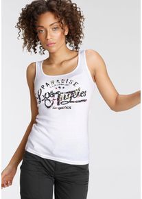 Kangaroos Damen Tanktop, weiß, casual, Gr. 52, unifarben mit Farbeinsatz, bedruckt, Rippware, Obermaterial: 100% Baumwolle, Tops, mit blumigem