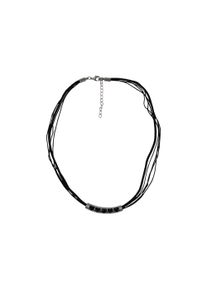 Steuer Damen Collierkettchen "Textilkette, schwarz, mit silberfarbener Herzapplikation", 45 + 5cm, Metall, L: 50cm B: 45.0mm, schwarz, Metall,