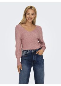 Only Damen V-Ausschnitt-Pullover "ONLATIA L/S V-NECK CUFF KNT", rosa, casual, Gr. XS, meliert, Rippstrick, Obermaterial: 50% Viskose, 27% Nylon, 23%