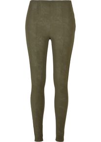 Urban Classics Damen Leggings "Urban Classics Damen Ladies Washed Faux Leather Pants", grün, Gr. XS, unifarben, 85% Polyester, 15% Elasthan, Hosen