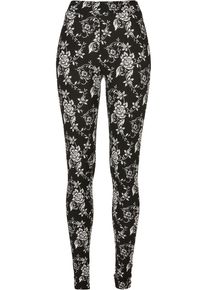 Urban Classics Damen Leggings "Urban Classics Damen Ladies Soft AOP Leggings", schwarz, Gr. M, 85% Polyester, 15% Elasthan, Hosen