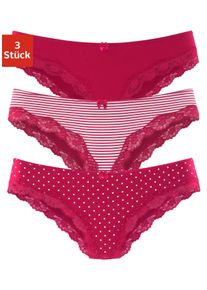 Lascana Damen Brasilslip, Gr. 32, rot, Obermaterial: 95% Baumwolle, 5% Elasthan. Spitze: 87% Polyamid, 13% Elasthan, unifarben, gepunktet, gestreift,