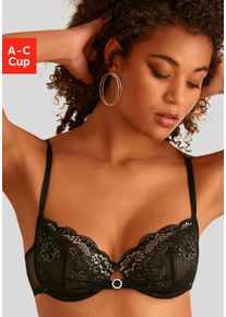 Lascana Damen Bügel-BH, Gr. 85, schwarz, Spitze, Obermaterial: 76% Polyamid, 16% Elasthan, 8% Polyester, sexy, BHs, mit edlem Ringaccessoire, aus