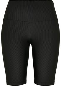 Urban Classics Damen Stoffhose "Urban Classics Damen Ladies High Waist Shiny Rib Cycle Shorts", schwarz, Gr. S, unifarben, 86% Polyamid, 14%