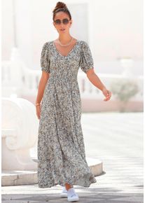 Vivance Damen Maxikleid, grau, modisch, Gr. 34, geblümt, Web, Obermaterial: 100% Viskose, Kleider, mit Blümchendruck und V-Ausschnitt, luftiges