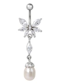 Firetti Bauchnabelpiercing "Schmuck Geschenk Piercing Körperschmuck Blume", silber, Messing, Chirurgiestahl, Perlen, Piercings, mit Zirkonia - mit