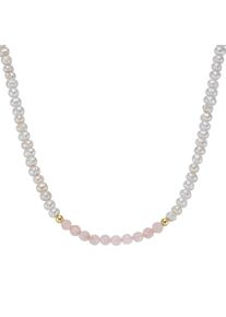 Smart Jewel Damen Collier "mit Süßwasser-Perlen und Rosenquarz-Kugeln, Silber 925", 45cm, Silber 925 (Sterlingsilber), rosa, Silber 925
