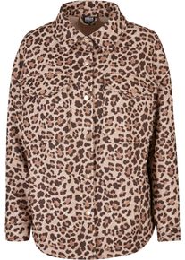 Urban Classics Damen Allwetterjacke "Urban Classics Damen Ladies AOP Overshirt", braun, casual, Gr. XS, animal-print, 100% Polyester, Jacken