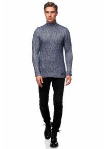 Rusty Neal Herren Strickpullover, blau, casual, Gr. S, unifarben, 65% Polyacryl, 25% Baumwolle, 10% Wolle, Pullover, mit wärmendem Stehkragen