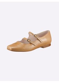 Heine Damen Ballerina, Gr. 37, beige, Leder, Rindsleder, Lackleder, modisch, Schuhe