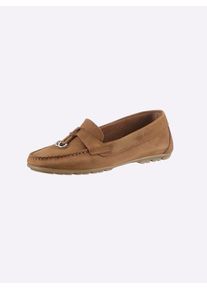 Heine Damen Mokassin, Gr. 37, braun, Leder, Rindsleder, Nubukleder, modisch, Schuhe