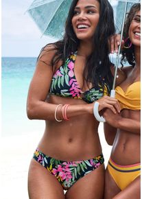 Vivance Damen Bikini-Hose "Leilani", schwarz, Gr. 42, floral, bedruckt, Recycling-Polyamid, Badehosen, mit gerafften Einsätzen