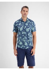Lerros Herren Kurzarmhemd "Lerros Kurzarmhemd mit floralem Print", blau, Gr. S, 100% Baumwolle, Hemden