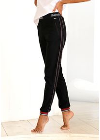 Damen Relaxhose, BENCH. LOUNGEWEAR, Gr. 36, schwarz, Obermaterial: 60% Baumwolle, 40% Polyester, unifarben mit Farbeinsatz, Basic, Hosen, mit