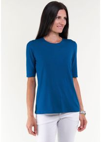 Seidel Moden Damen T-Shirt, blau, Basic, Gr. 34, unifarben, Jersey, Obermaterial: 95% Viskose, 5% Elasthan, Shirts, mit Rundhalsausschnitt, MADE IN