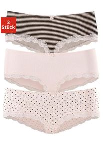 Lascana Damen Panty, Gr. 32, rosa, Jersey, Obermaterial: 95% Baumwolle, 5% Elasthan. Spitze: 87% Polyamid, 13% Elasthan, unifarben, gestreift,