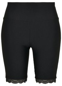 Urban Classics Damen Stoffhose "Urban Classics Damen Ladies High Waist Rib Lace Hem Cycle Shorts", schwarz, Gr. M, unifarben, 86% Polyamid, 14%
