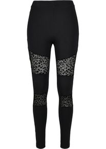 Urban Classics Damen Leggings "Urban Classics Damen Ladies Flock Lace Inset Leggings", schwarz, Gr. XS, unifarben, 96% Baumwolle, 4% Elasthan, Hosen