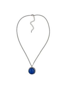 Steuer Damen Lange Kette "silberfarbene Kette, Anhänger blauer Katzenaugenstein", 45 + 5cm, Metall, L: 50cm B: 25.0mm, blau, Metall, B:25.0mm,