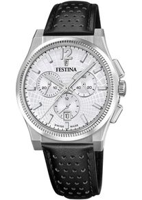 Festina Herren Chronograph "Rivé Collection", schwarz, Armbanduhren, Quarzuhr, Armbanduhr, Herrenuhr, Swiss Made, Lederarmband, analog, Tag