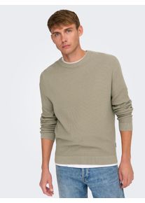 Only & Sons ONLY & SONS Herren Rundhalspullover "ONSTONY DS 12 LS WAFFLE CREW KNIT", grau, modisch, Gr. XXL, unifarben, Strick, Obermaterial: 100% Baumwolle,