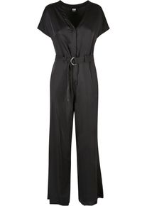Urban Classics Damen Jumpsuit "Urban Classics Damen Ladies Satin Wide Leg Belt Jumpsuit", schwarz, Gr. L, unifarben, 95% Polyester, 5% Elasthan,