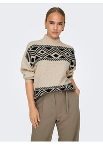 Only Damen Stehkragenpullover "ONLVICTORIA L/S PULLOVER KNT NOOS", beige, modisch, Gr. M, gemustert, Strick, Obermaterial: 79% Polyester, 13%