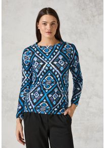 Cecil Damen Langarmshirt, grau, casual, Gr. XS, bedruckt, Stoff, 67% Viskose, 28% Polyester, 5% Elasthan, Shirts, mit U-Boot-Ausschnitt