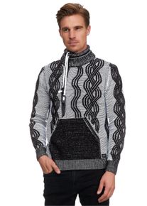 Rusty Neal Herren Strickpullover, schwarz-weiß, Gr. S, unifarben, mehrfarbig, 75% Polyacryl, 25% Baumwolle, Pullover, in coolem Design