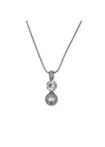 Steuer Damen Kette mit Anhänger "Perlanhänger mit Kristallstein an Kette", 49,5cm, Metall, L: 49,5cm B: 15.0mm, grau, Metall, B:15.0mm, Halsketten