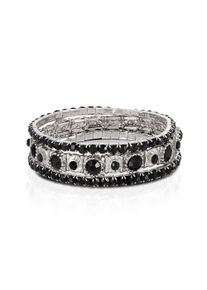 Steuer Damen Armband "Set aus 3 Strecharmbändern rhodiumf.-schwarz", 19cm, Metall, schwarz, Metall, Armbänder