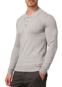 INDICODE Herren Polokragenpullover "INBarner", grau, modisch, Gr. M, meliert, unifarben, Strick, Obermaterial: 80% Baumwolle, 20% Polyester, Pullover