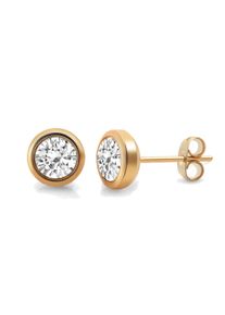 ZEEme Damen Paar Ohrstecker "Edelstahl rosé-vergoldet mit weißem Zirkonia-Stein 7mm", rot, Edelstahl, Ohrringe