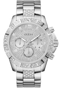 Guess Herren Multifunktionsuhr "MAJESTIC", silber, Armbanduhren, Quarzuhr, Armbanduhr, Herrenuhr, Datum, Wochentag, Silikonarmband