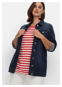 sheego Damen Jeansjacke "Große Größen", blau, casual, Gr. 56, unifarben, Obermaterial: 98% Baumwolle, 2% Elasthan, Jacken, in längerer, taillierter
